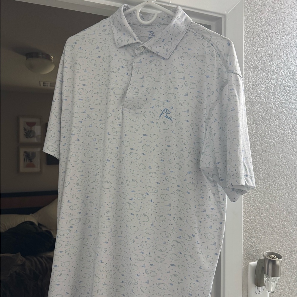 Rhoback White and Blue Patterned Golf Polo Shirt
